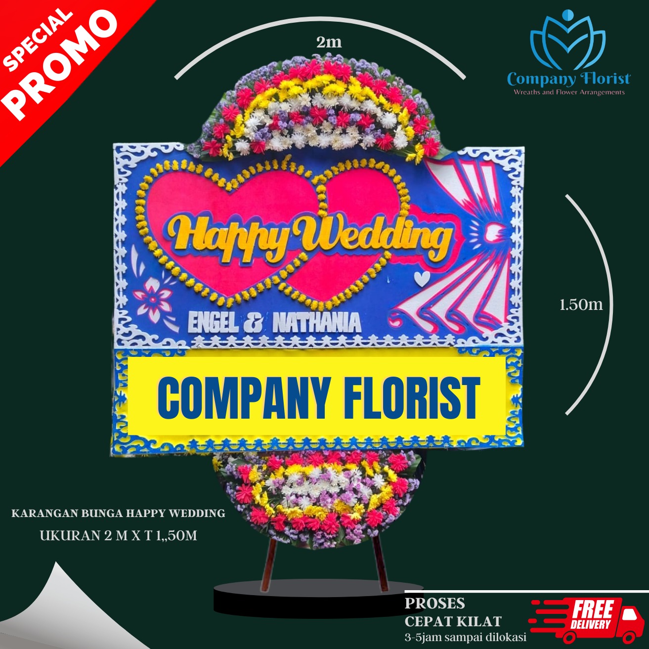 Papan Bunga Happy Wedding Tema Love – Company Florist
